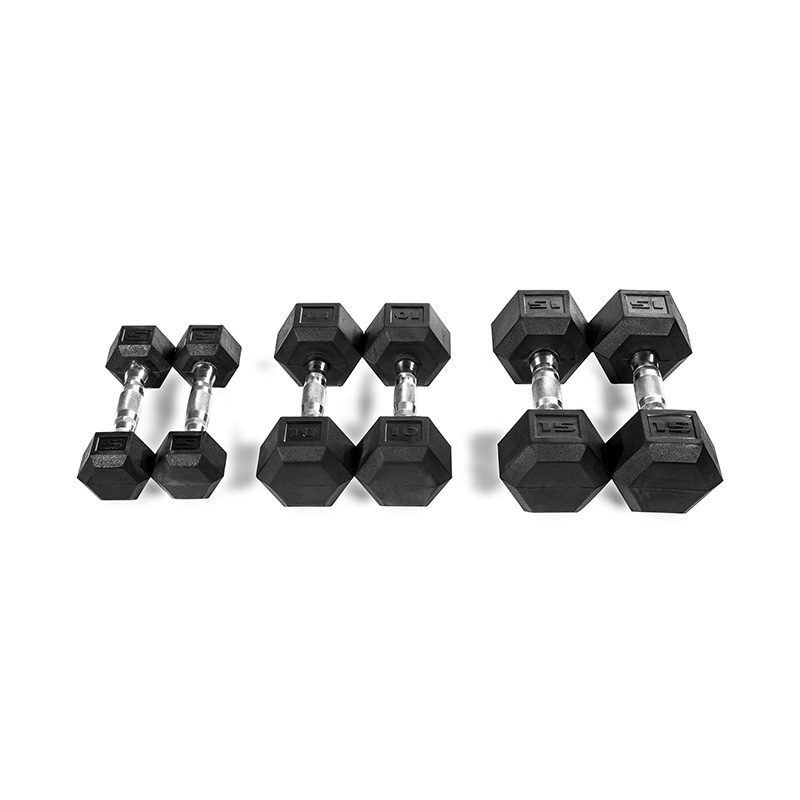 Itim na Multi-Sized na Rubber Dumbbell Set
